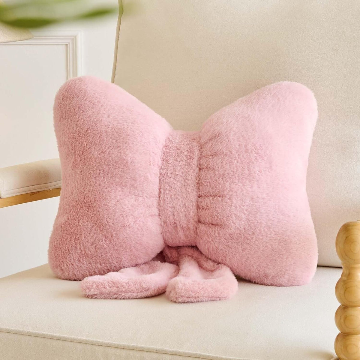 Bowknot Pillow Dusty Pink Cute Bow Decorative Throw Pillows 12" Aesthetic Home Decor Bow Cushions Butterfly Knot Plush Pillow for Bedroom Couch