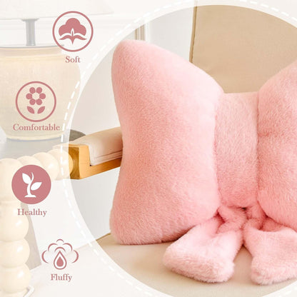 Bowknot Pillow Dusty Pink Cute Bow Decorative Throw Pillows 12" Aesthetic Home Decor Bow Cushions Butterfly Knot Plush Pillow for Bedroom Couch