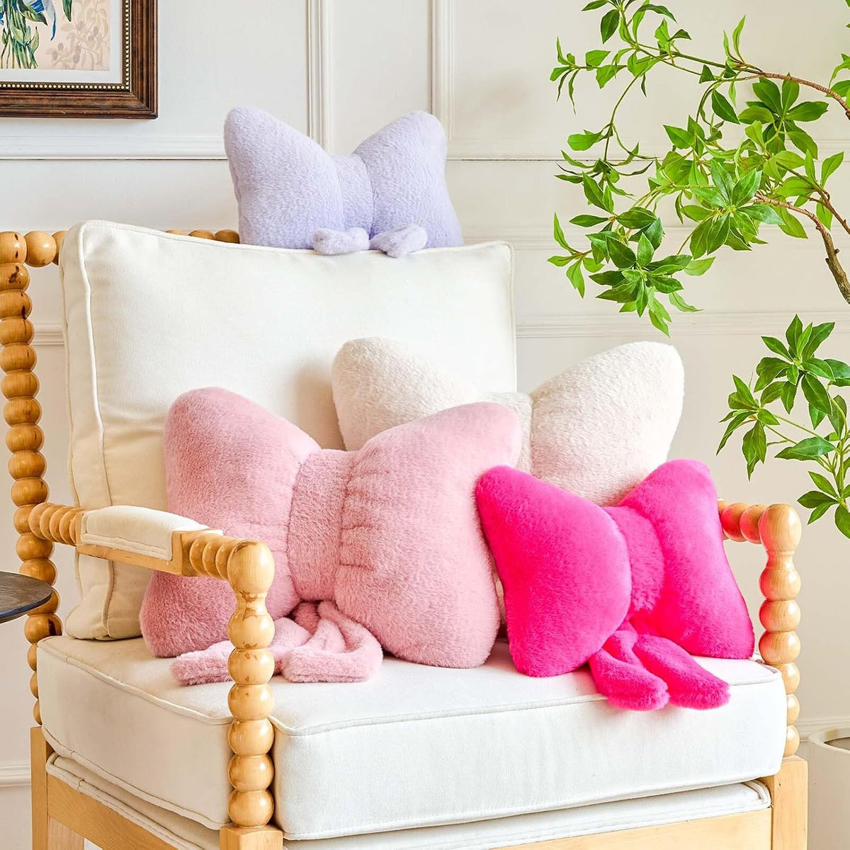 Bowknot Pillow Dusty Pink Cute Bow Decorative Throw Pillows 12" Aesthetic Home Decor Bow Cushions Butterfly Knot Plush Pillow for Bedroom Couch