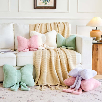 Bowknot Pillow Dusty Pink Cute Bow Decorative Throw Pillows 12" Aesthetic Home Decor Bow Cushions Butterfly Knot Plush Pillow for Bedroom Couch