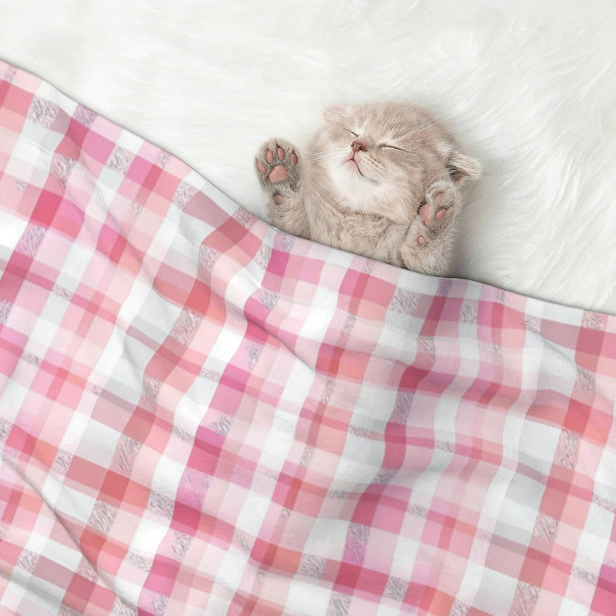 Waterproof Dog Blanket Soft Pet Blanket for Puppy Cat, Fleece Cat Throw Blankets for Furniture Bed Couch Sofa Reversible - Pastel Pink Gingham 4