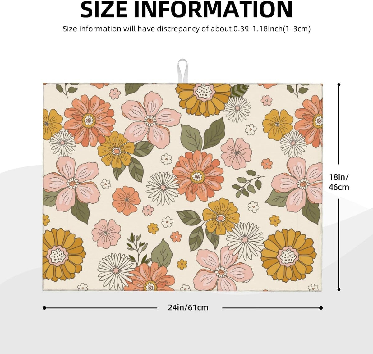 Pink Flowers Dish Drying Mat For Kitchen Counter, Super Absorbent Microfiber Dish Drying Pad, Kitchen Gadgets For Easy Clean Multi-Use Large 18"x24"
