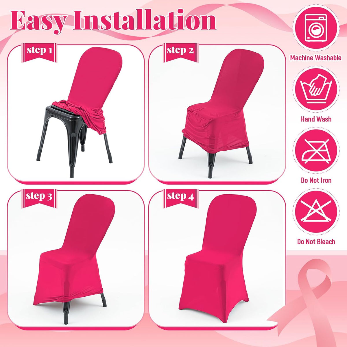 12 Pcs Hot Pink Folding Chair Covers for Party Decoration