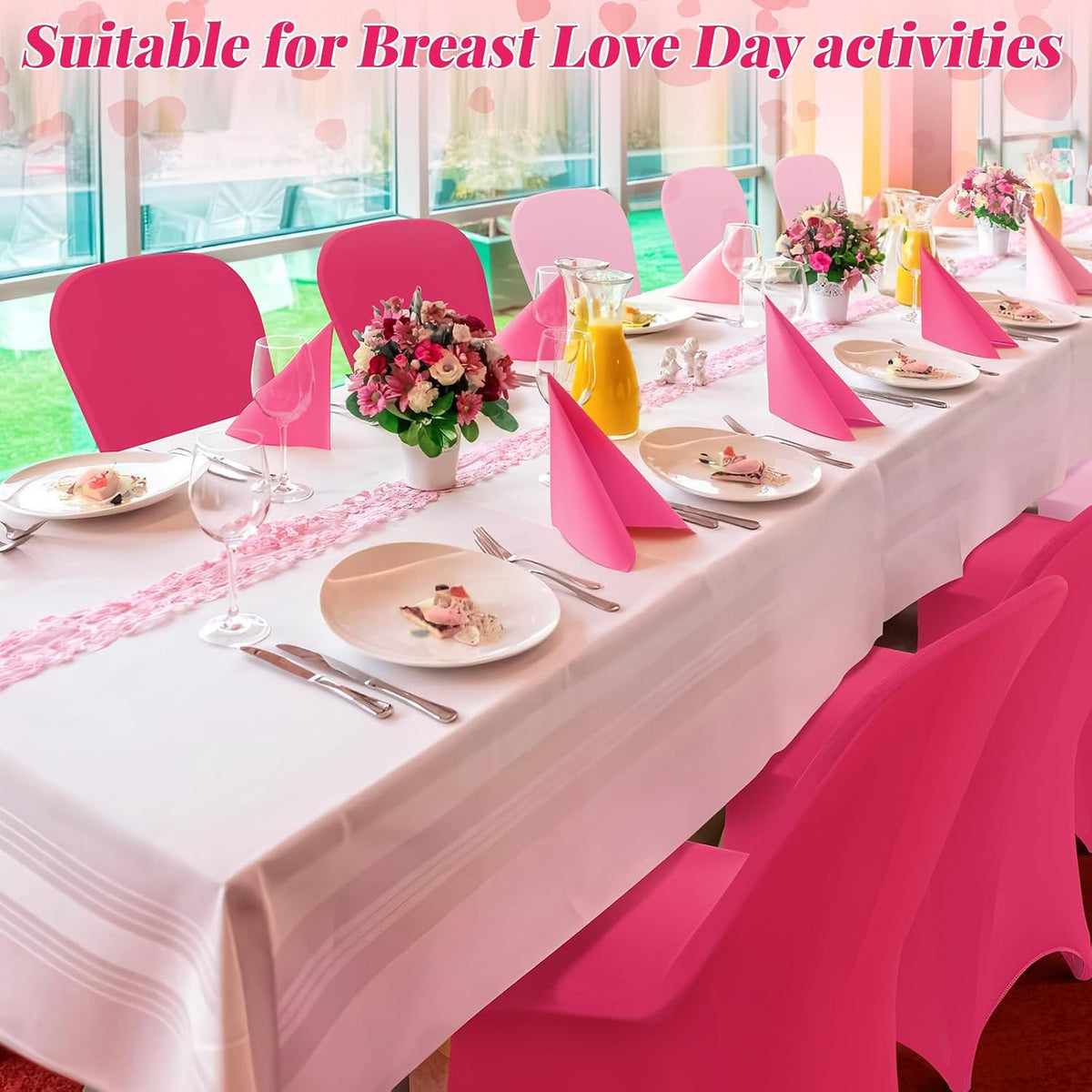 12 Pcs Hot Pink Folding Chair Covers for Party Decoration