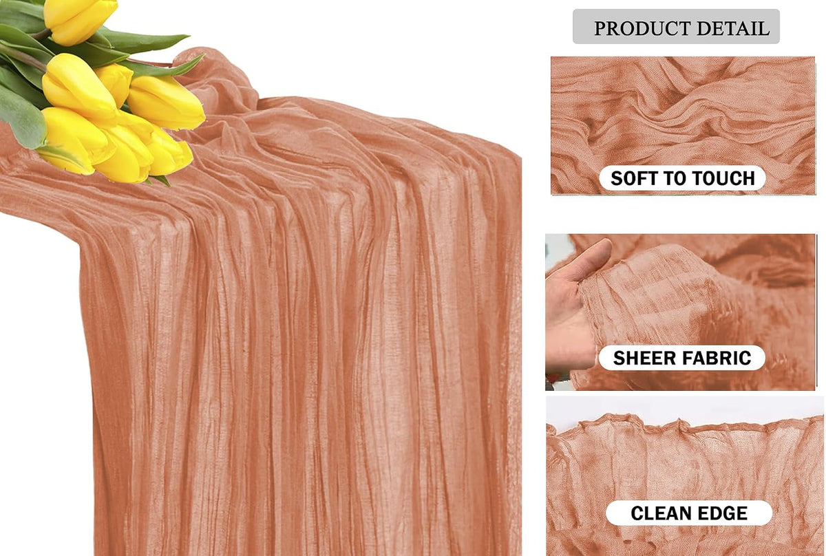 Pack of 12 Cheesecloth Table Runner 17x108 Inch Long, Gauze Cheese Cloth Table Runner for Wedding Party Birthday Bridal Shower Farmhouse Garden Boho Rustic Table Decoration - Coral Peach