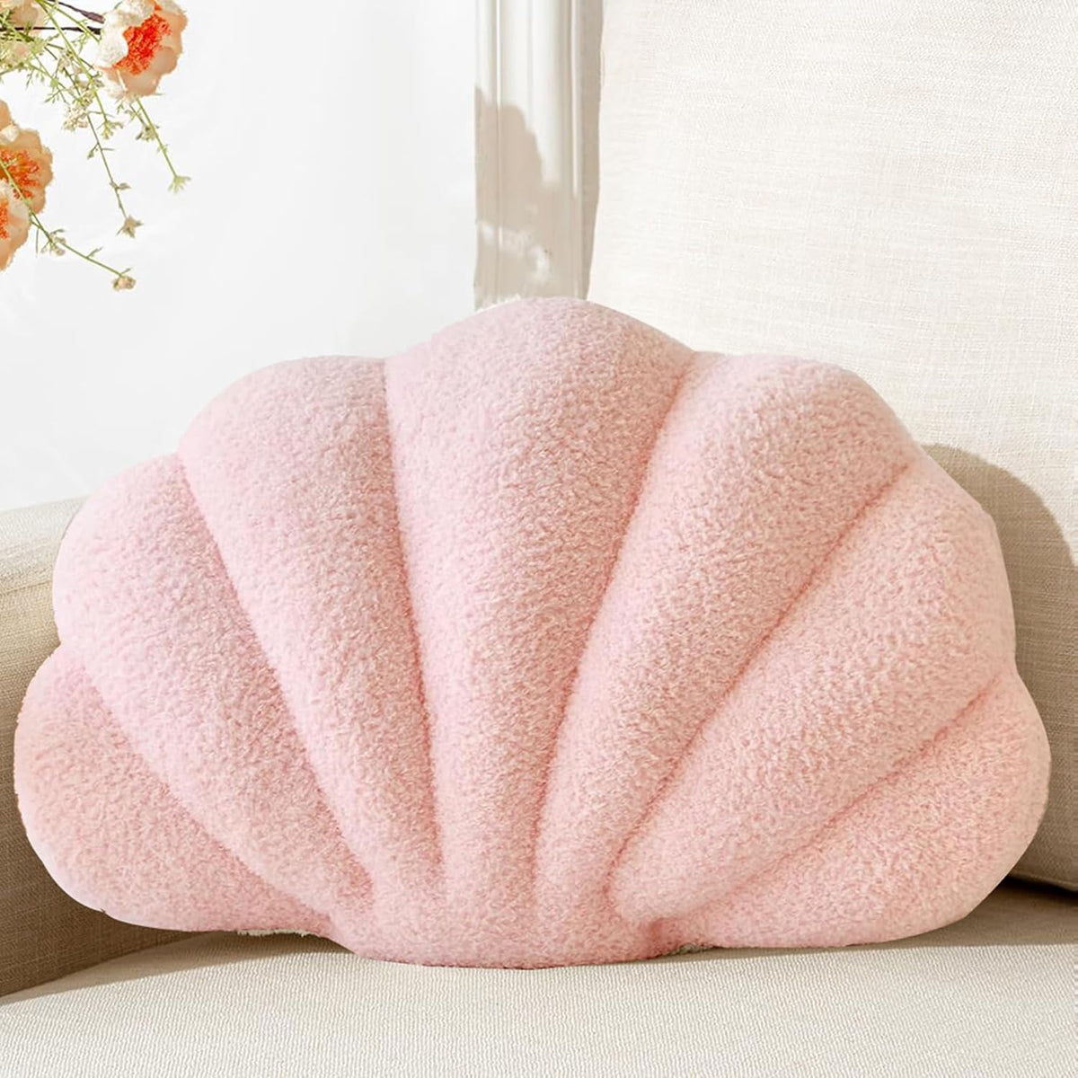 Pink Seashell Throw Pillows, Shell Shaped Pillow, 13x10 Inch