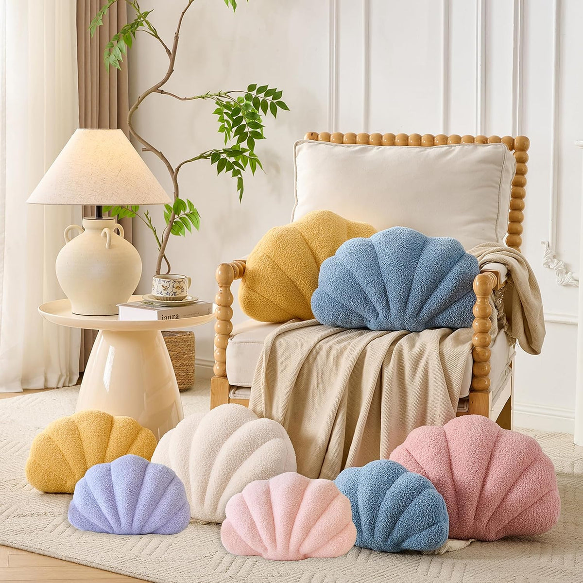 Pink Seashell Throw Pillows, Shell Shaped Pillow, 13x10 Inch