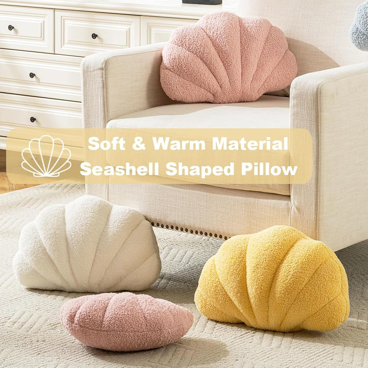 Pink Seashell Throw Pillows, Shell Shaped Pillow, 13x10 Inch