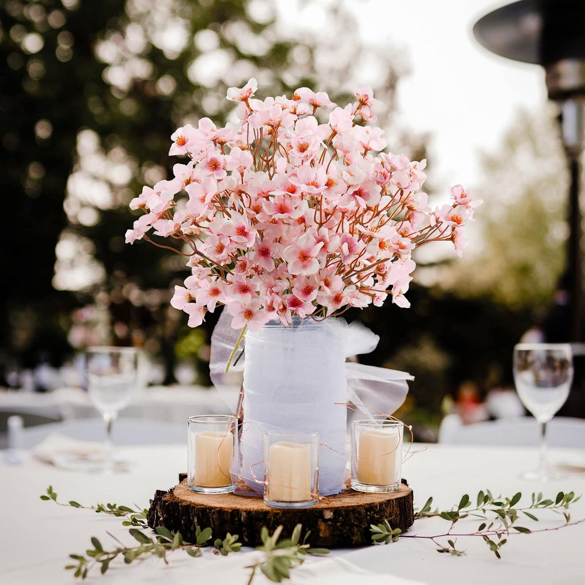 4Pcs Artificial Cherry Blossom Flower, Silk Peach Flowers Fake Plants Arrangement for DIY Garden Home Wedding Party Spring Decor, Pink