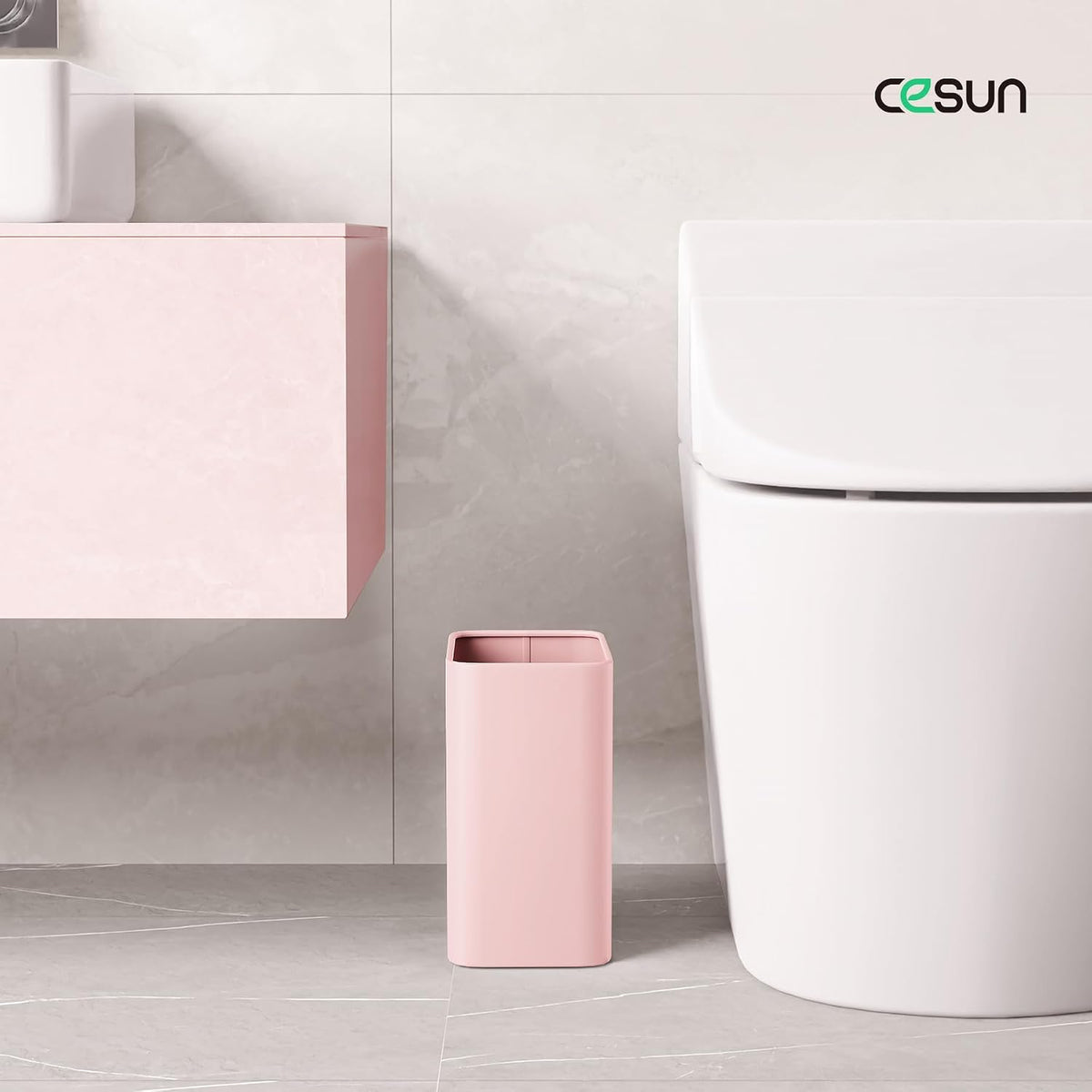 Small Bathroom Trash Can, 2.1 Gallons, Under Sink Wastebasket, Pink