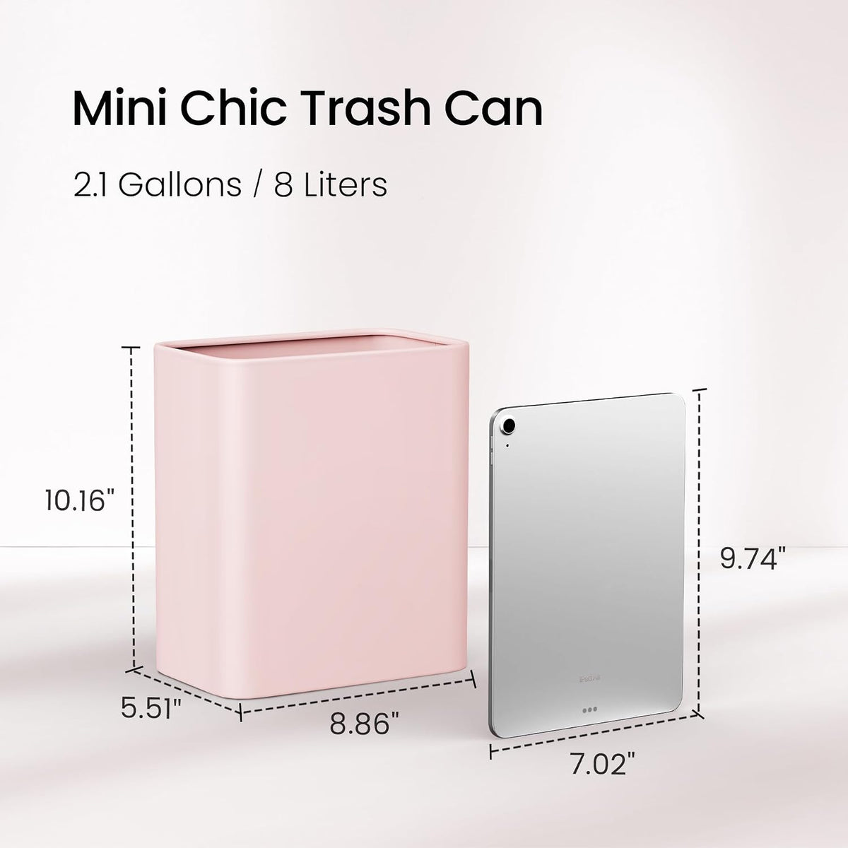 Small Bathroom Trash Can, 2.1 Gallons, Under Sink Wastebasket, Pink