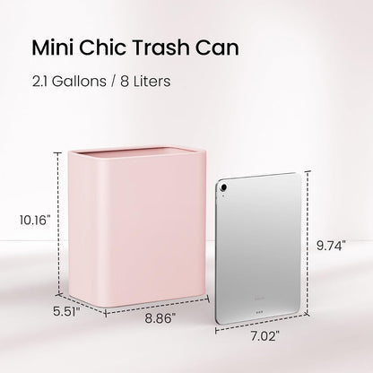 Small Bathroom Trash Can, 2.1 Gallons, Under Sink Wastebasket, Pink