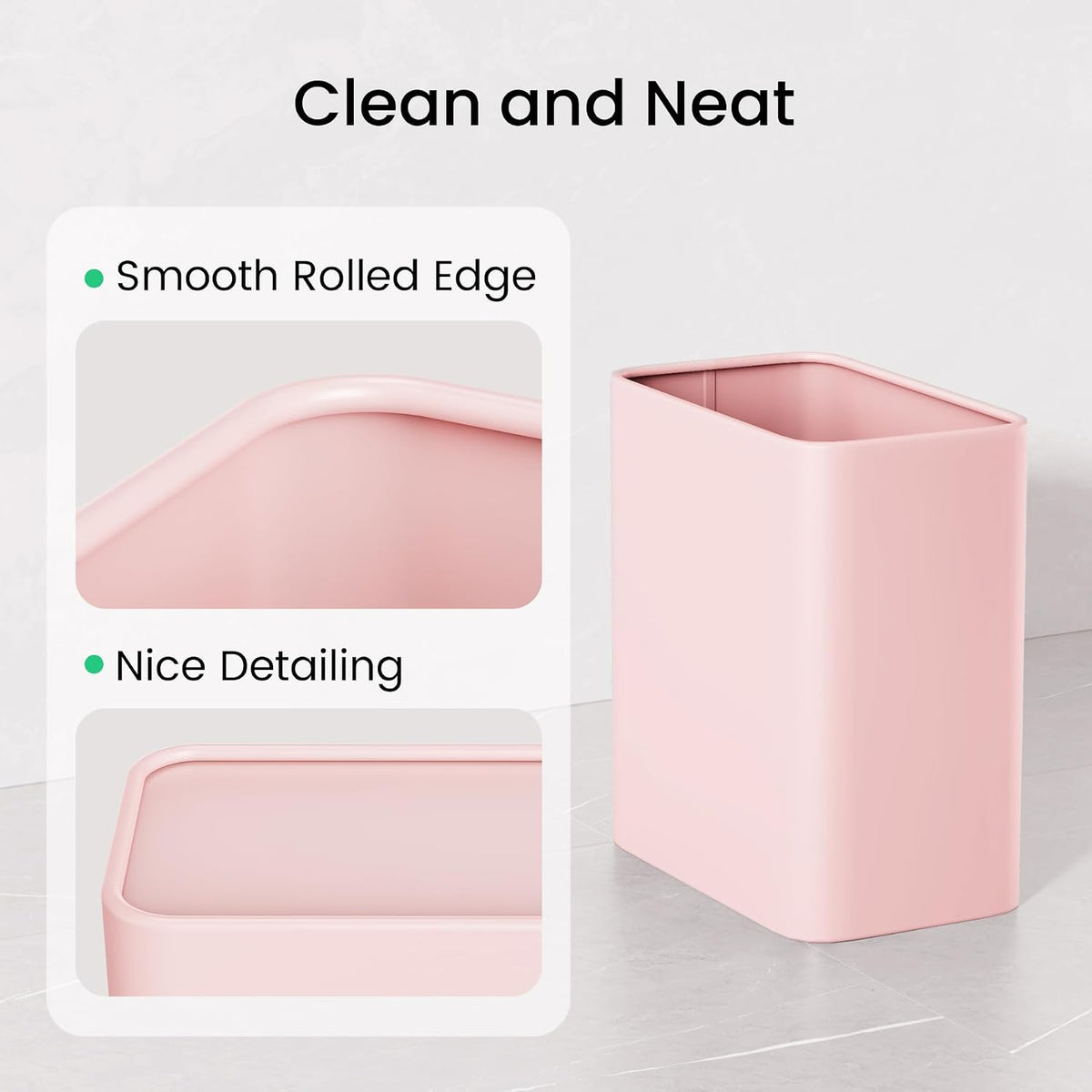 Small Bathroom Trash Can, 2.1 Gallons, Under Sink Wastebasket, Pink