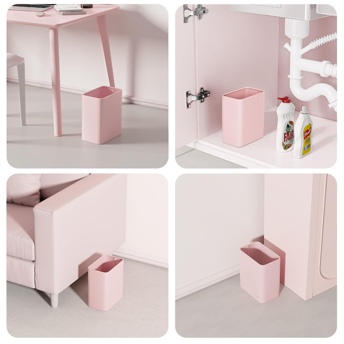 Small Bathroom Trash Can, 2.1 Gallons, Under Sink Wastebasket, Pink