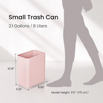 Small Bathroom Trash Can, 2.1 Gallons, Under Sink Wastebasket, Pink
