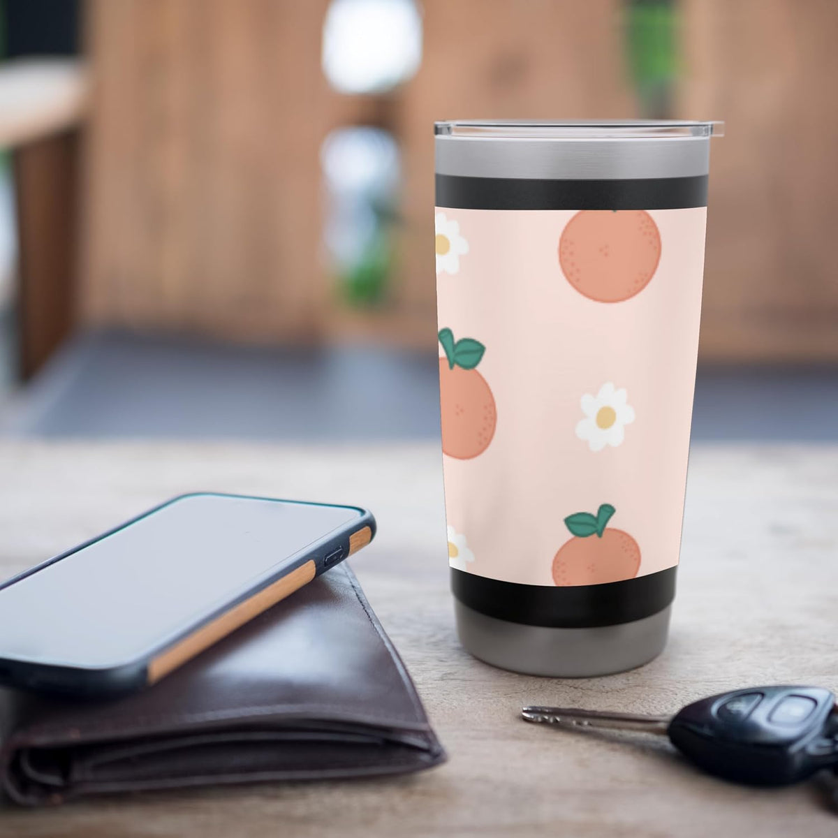 Pastel Color Peaches Pattern Summer Peach Fruit Aesthetic Stainless Steel Insulated Tumbler