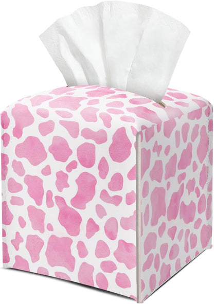 Pink Leopard Leather Tissue Box Cover Square Creative Decorative Tissue Holder for Bathroom Home Office Gifts for Women Girls Sister Bestie Daughter Housewarming Christmas Birthday Gifts - DH547