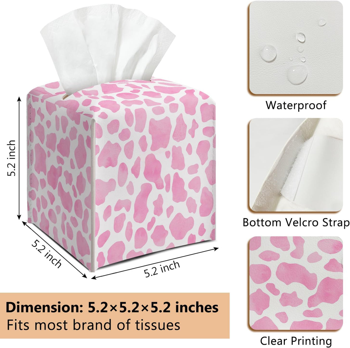 Pink Leopard Leather Tissue Box Cover Square Creative Decorative Tissue Holder for Bathroom Home Office Gifts for Women Girls Sister Bestie Daughter Housewarming Christmas Birthday Gifts - DH547