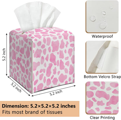 Pink Leopard Leather Tissue Box Cover Square Creative Decorative Tissue Holder for Bathroom Home Office Gifts for Women Girls Sister Bestie Daughter Housewarming Christmas Birthday Gifts - DH547