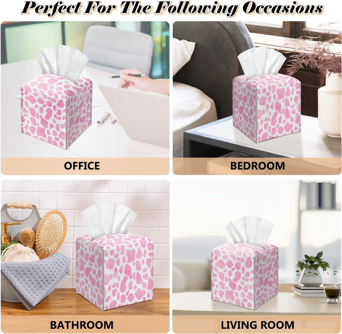 Pink Leopard Leather Tissue Box Cover Square Creative Decorative Tissue Holder for Bathroom Home Office Gifts for Women Girls Sister Bestie Daughter Housewarming Christmas Birthday Gifts - DH547