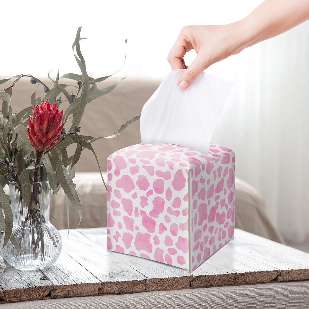 Pink Leopard Leather Tissue Box Cover Square Creative Decorative Tissue Holder for Bathroom Home Office Gifts for Women Girls Sister Bestie Daughter Housewarming Christmas Birthday Gifts - DH547