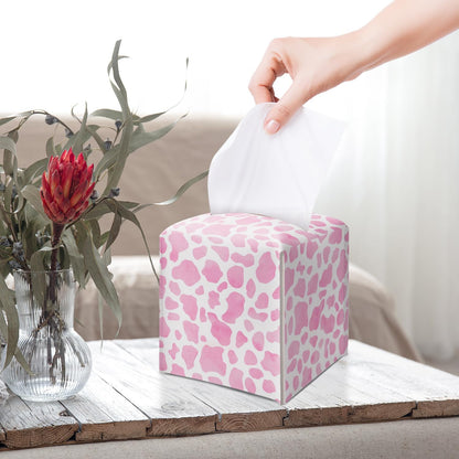 Pink Leopard Leather Tissue Box Cover Square Creative Decorative Tissue Holder for Bathroom Home Office Gifts for Women Girls Sister Bestie Daughter Housewarming Christmas Birthday Gifts - DH547