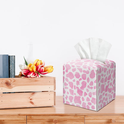 Pink Leopard Leather Tissue Box Cover Square Creative Decorative Tissue Holder for Bathroom Home Office Gifts for Women Girls Sister Bestie Daughter Housewarming Christmas Birthday Gifts - DH547