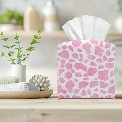 Pink Leopard Leather Tissue Box Cover Square Creative Decorative Tissue Holder for Bathroom Home Office Gifts for Women Girls Sister Bestie Daughter Housewarming Christmas Birthday Gifts - DH547