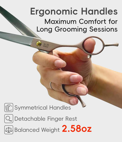 Professional Curved Dog Grooming Scissors 7'' Rose Gold 440C Stainless Steel Pet Cutting Shears Safety Trimming Shearing for Dogs Cats