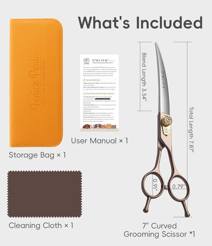 Professional Curved Dog Grooming Scissors 7'' Rose Gold 440C Stainless Steel Pet Cutting Shears Safety Trimming Shearing for Dogs Cats