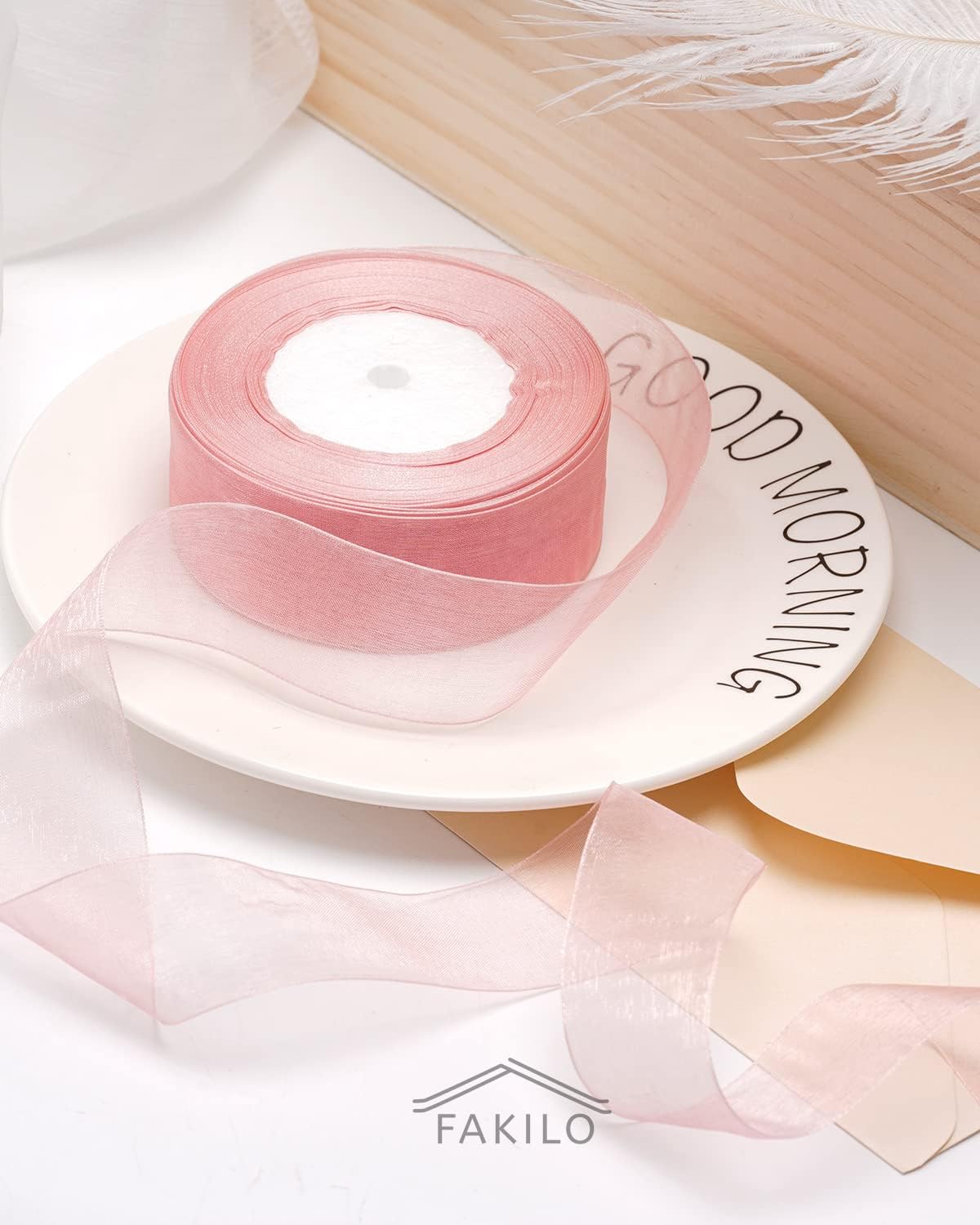 Pink Organza Ribbon for Gift Wrapping, 2 Inch Shimmer Sheer Wrapping Ribbon for Bouquet, Wedding, Christmas Gift - 50 Yards Each Roll