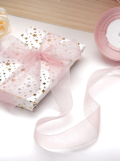 Pink Organza Ribbon for Gift Wrapping, 2 Inch Shimmer Sheer Wrapping Ribbon for Bouquet, Wedding, Christmas Gift - 50 Yards Each Roll