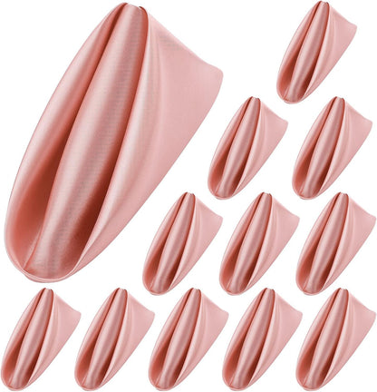 12 Pieces Satin Napkins Soft Dinner Napkins Square Table Napkins 17 x 17 Inches for Restaurant Weddings Party Dinner Decoration (Rose Gold)