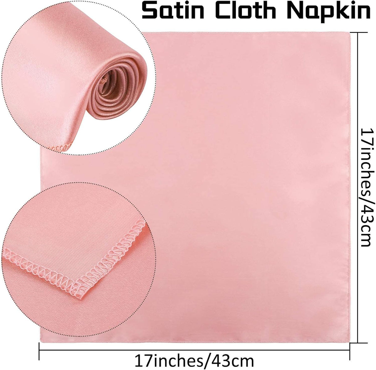 12 Pieces Satin Napkins Soft Dinner Napkins Square Table Napkins 17 x 17 Inches for Restaurant Weddings Party Dinner Decoration (Rose Gold)