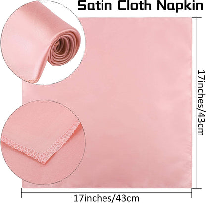 12 Pieces Satin Napkins Soft Dinner Napkins Square Table Napkins 17 x 17 Inches for Restaurant Weddings Party Dinner Decoration (Rose Gold)