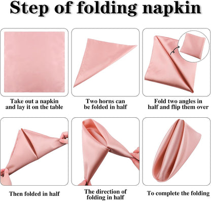 12 Pieces Satin Napkins Soft Dinner Napkins Square Table Napkins 17 x 17 Inches for Restaurant Weddings Party Dinner Decoration (Rose Gold)