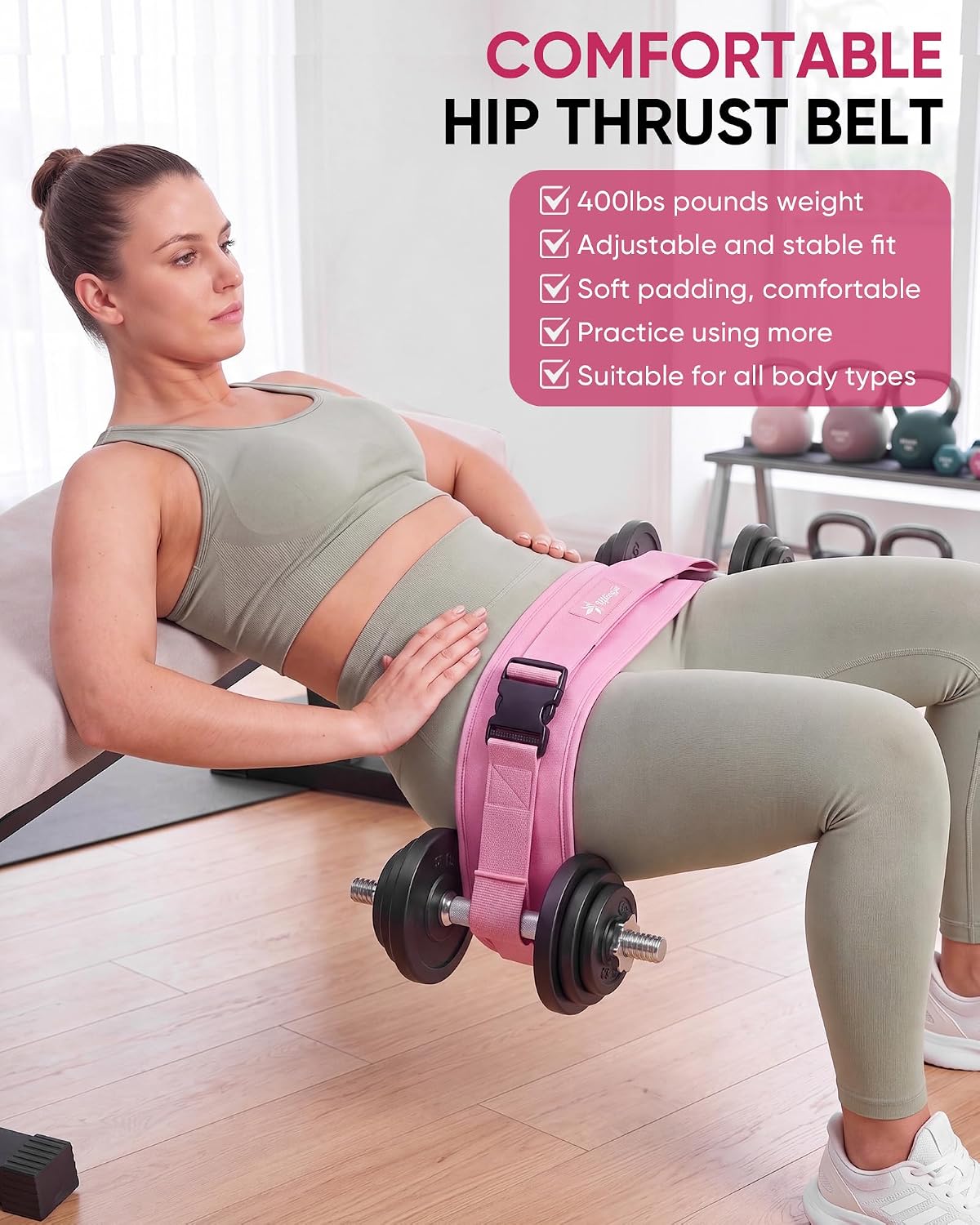 Hip Thrust Belt, Leather Dumbbell Booty Workout Belt