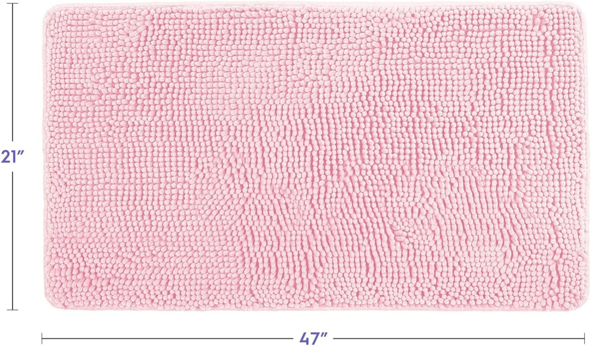 Bathroom Rug, Chenille, Low Pile, Non Slip, Light Pink, 21 x 47 inches
