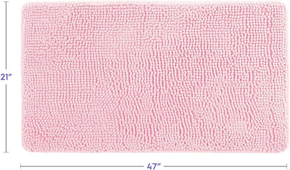 Bathroom Rug, Chenille, Low Pile, Non Slip, Light Pink, 21 x 47 inches