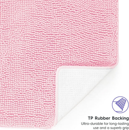 Bathroom Rug, Chenille, Low Pile, Non Slip, Light Pink, 21 x 47 inches