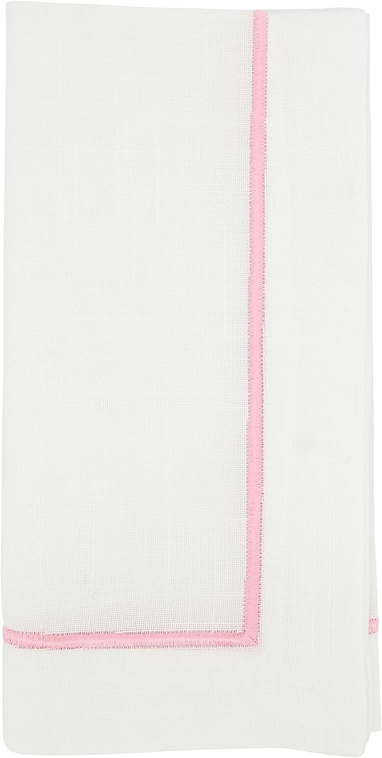 Saro Lifestyle Embroidered Line Design Napkin (Set of 4), 20"x20", Pink