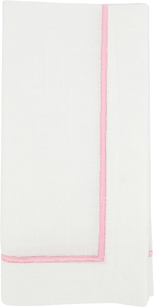 Saro Lifestyle Embroidered Line Design Napkin (Set of 4), 20"x20", Pink