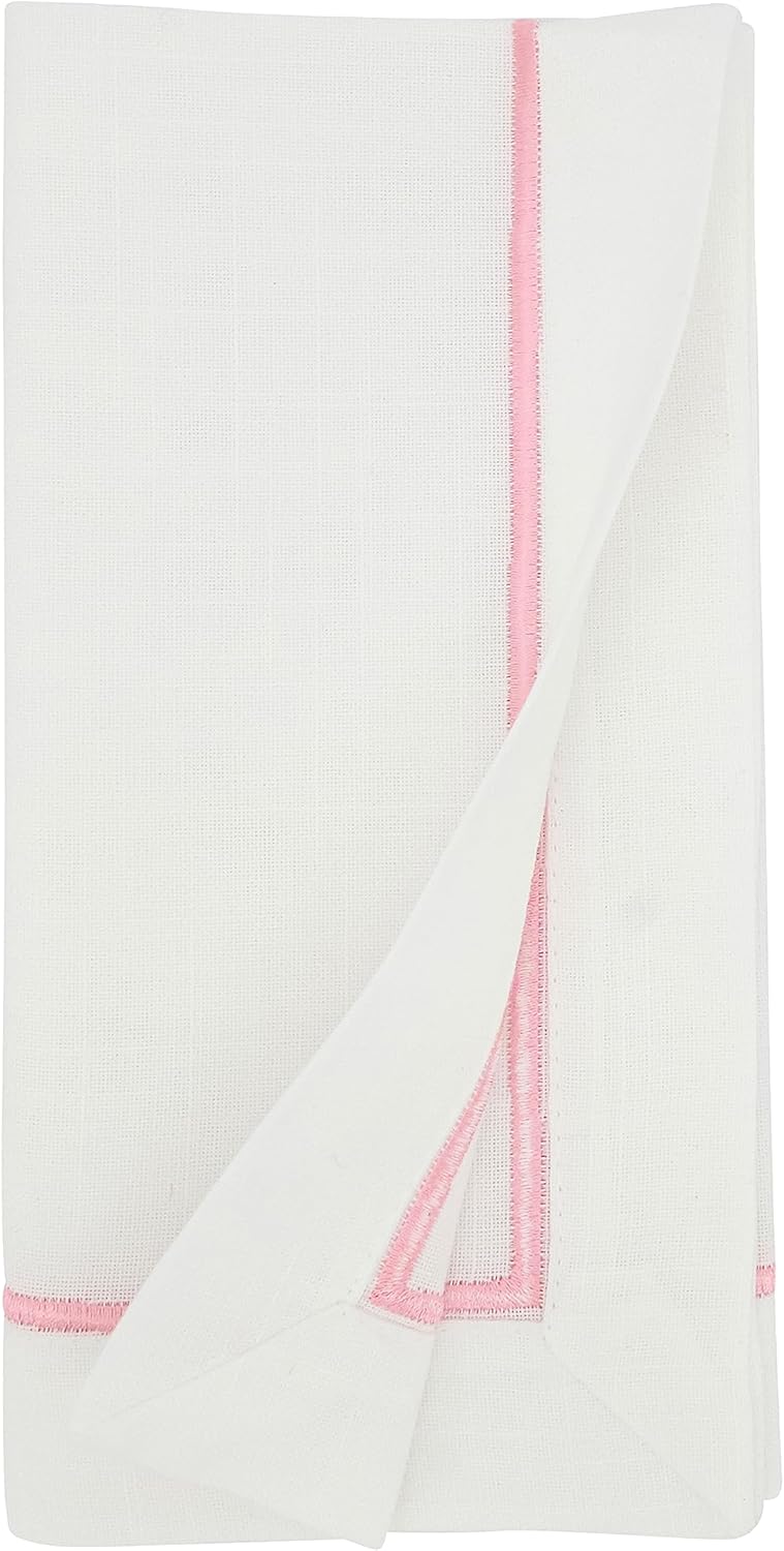 Saro Lifestyle Embroidered Line Design Napkin (Set of 4), 20"x20", Pink