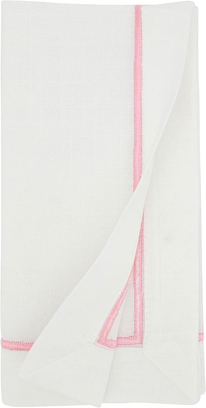 Saro Lifestyle Embroidered Line Design Napkin (Set of 4), 20"x20", Pink