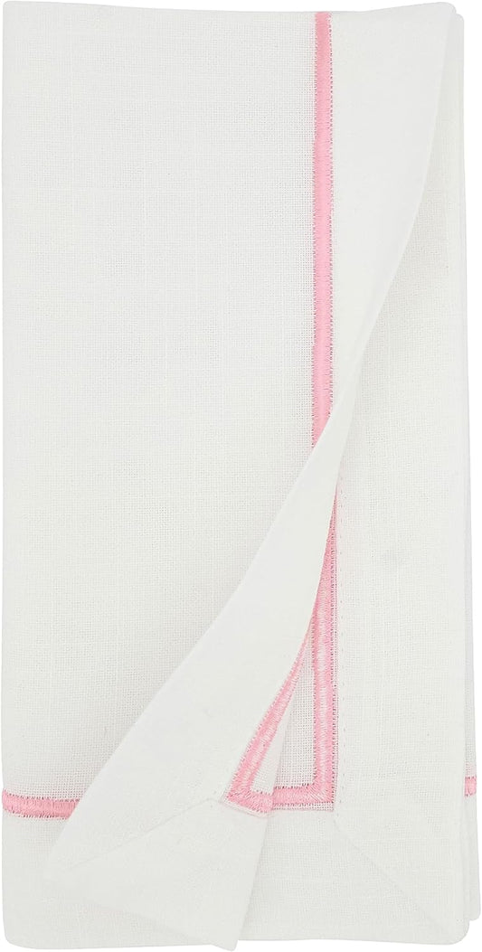Saro Lifestyle Embroidered Line Design Napkin (Set of 4), 20"x20", Pink
