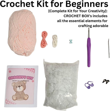Crochet Kit for Beginners: Pink Pig Crochet Kit DIY Pig Amigurumi, Complete Beginner Starter Set, Include Step-by-Step Video Tutorials Learn to Crochet