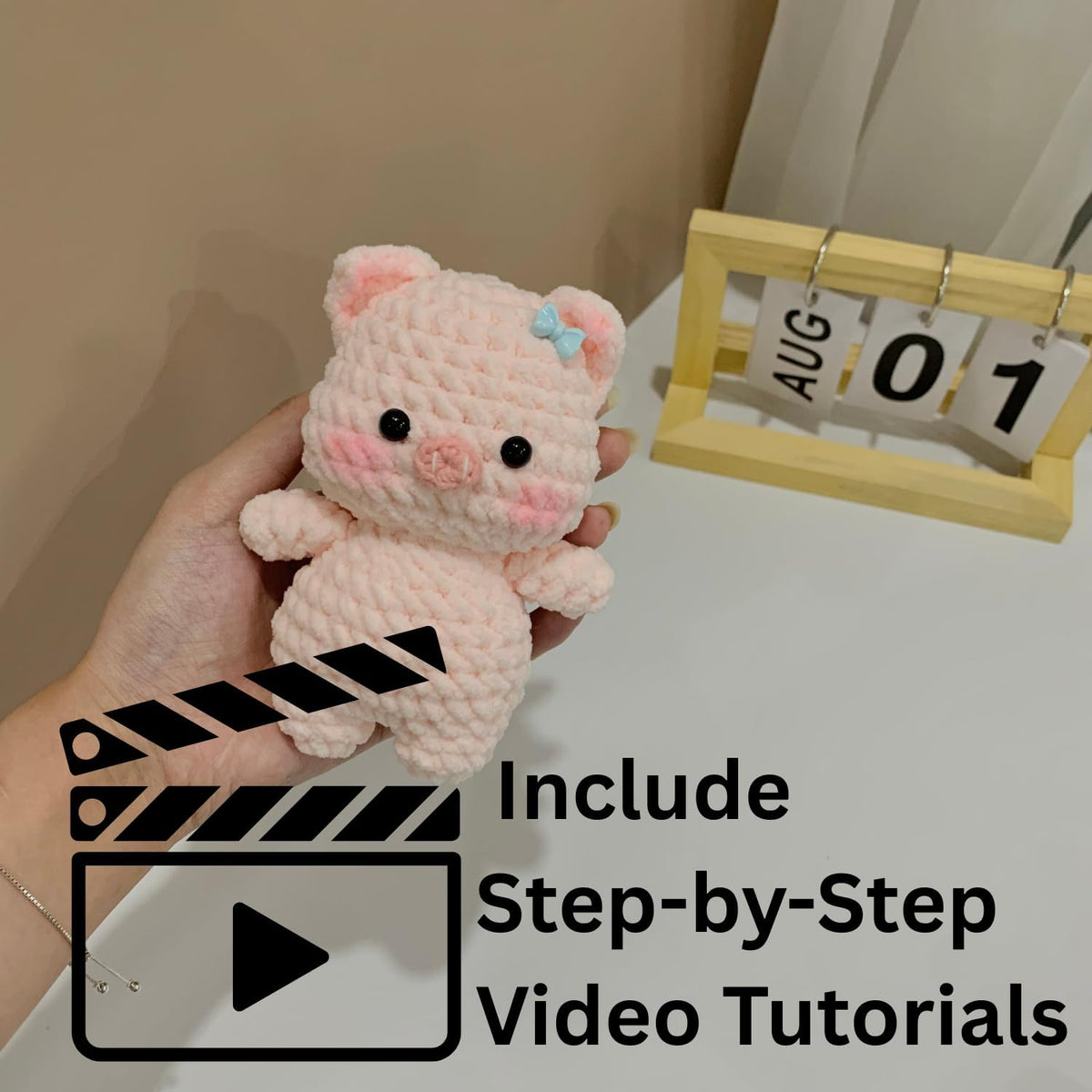 Crochet Kit for Beginners: Pink Pig Crochet Kit DIY Pig Amigurumi, Complete Beginner Starter Set, Include Step-by-Step Video Tutorials Learn to Crochet