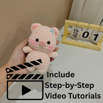 Crochet Kit for Beginners: Pink Pig Crochet Kit DIY Pig Amigurumi, Complete Beginner Starter Set, Include Step-by-Step Video Tutorials Learn to Crochet