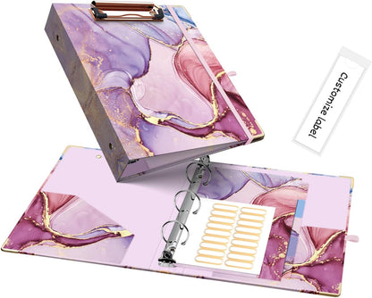 Ospelelf Mini 3 Ring Binder 1 Inch, Cute Pink Marble for 5.5" x 8.5" With 5 Tab Dividers, File Folder Labels and Low Profile Clipboards for School and Office Supplies