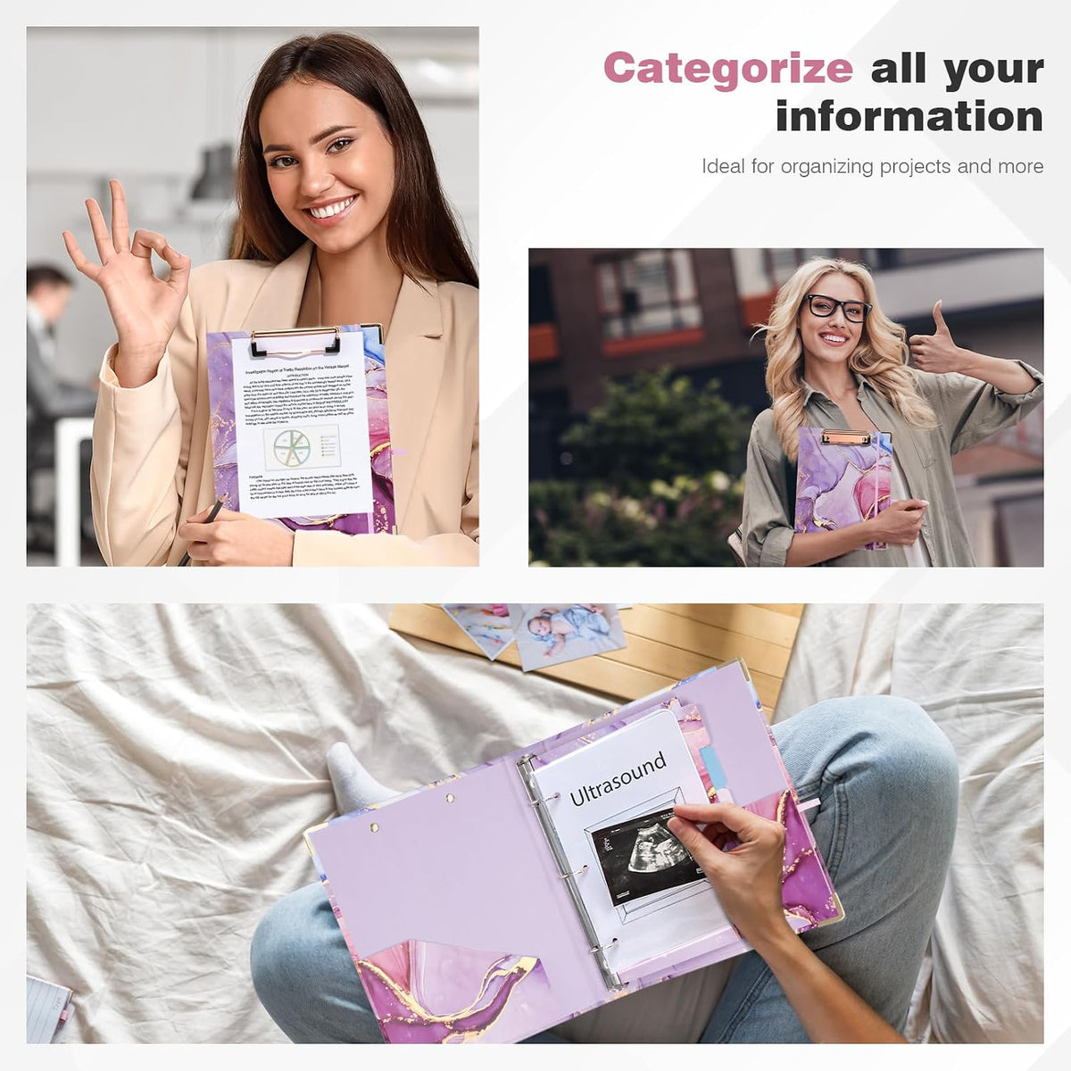 Ospelelf Mini 3 Ring Binder 1 Inch, Cute Pink Marble for 5.5" x 8.5" With 5 Tab Dividers, File Folder Labels and Low Profile Clipboards for School and Office Supplies